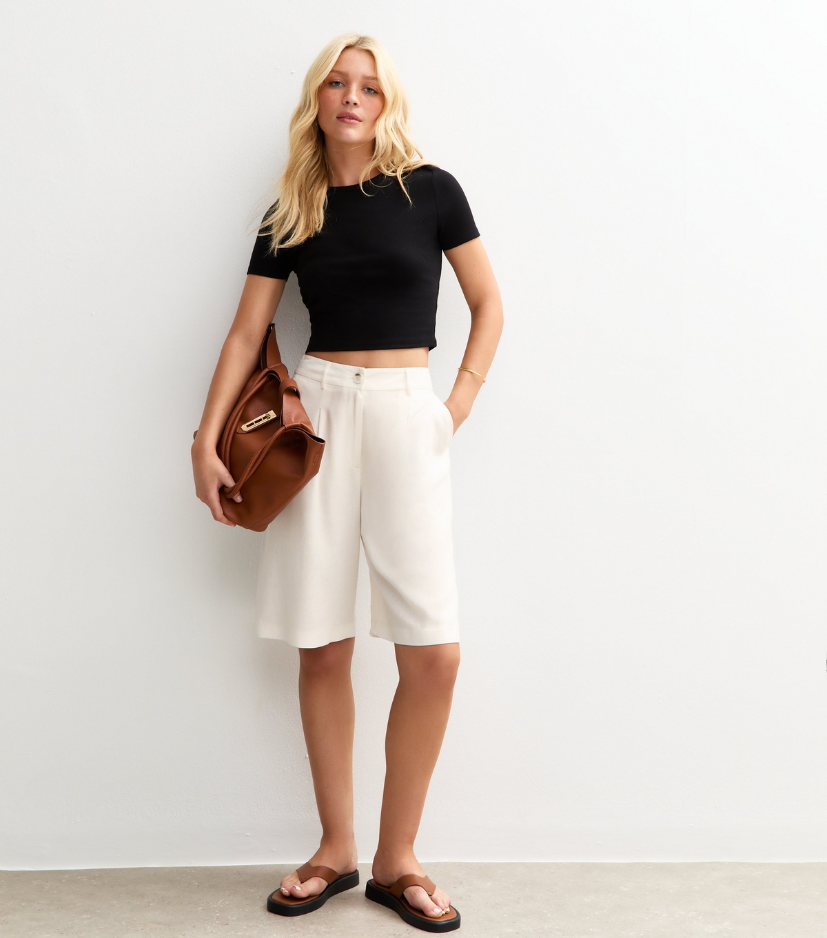 Women's White Tailored Knee Length Shorts New Look