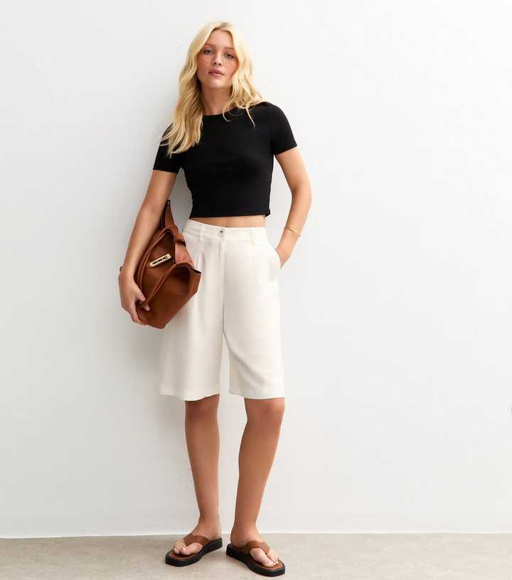 White Tailored Knee Length Shorts