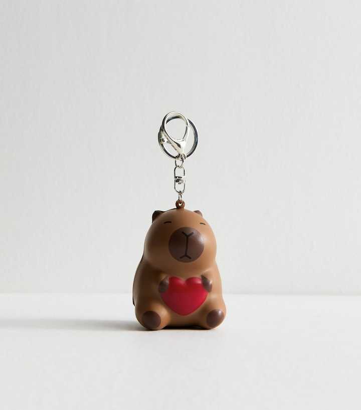 Brown Capybara Heart Keyring