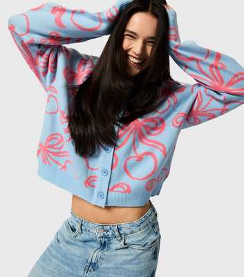 Skinnydip Blue Cherry Bow Knitted Cardigan 