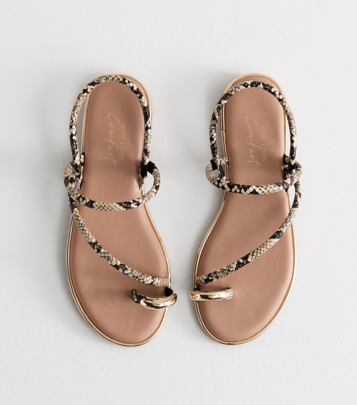 Women's Off White Faux Leather Snake Print Toe Post Sandals New Look