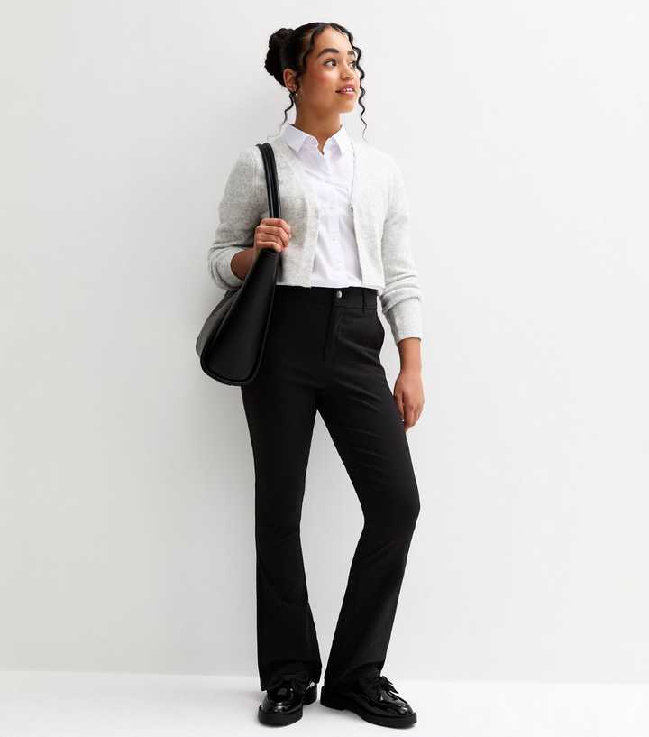Girls Black Flared Leg School Trousers