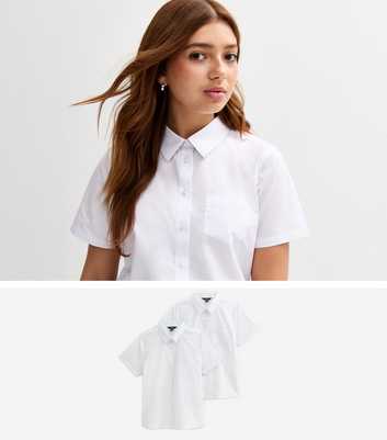Girls Pack Of 2 White Relaxed Short Sleeve Shirts