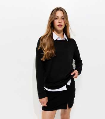 Girls Black Crew Neck School Jumper