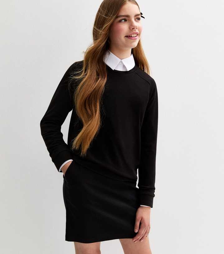 Girls Black Crew Neck School Jumper