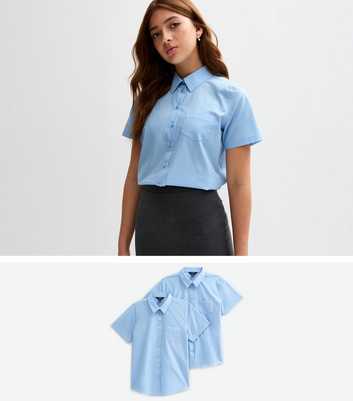 Girls Pack Of 2 Light Blue Regular Short Sleeve Shirts