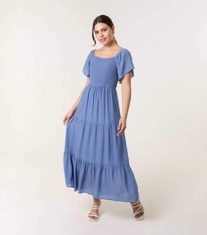 Blue Vanilla Blue Shirred Tiered Maxi Dress