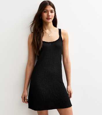 Black Textured Strappy Bow Mini Dress