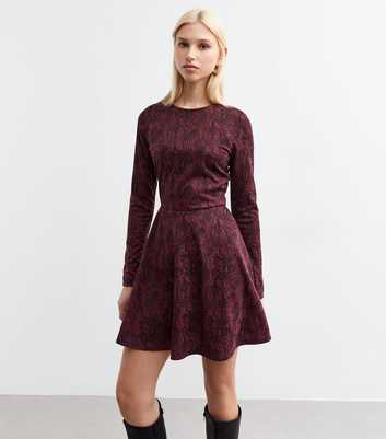 Red Snake Print Mini Skater Dress