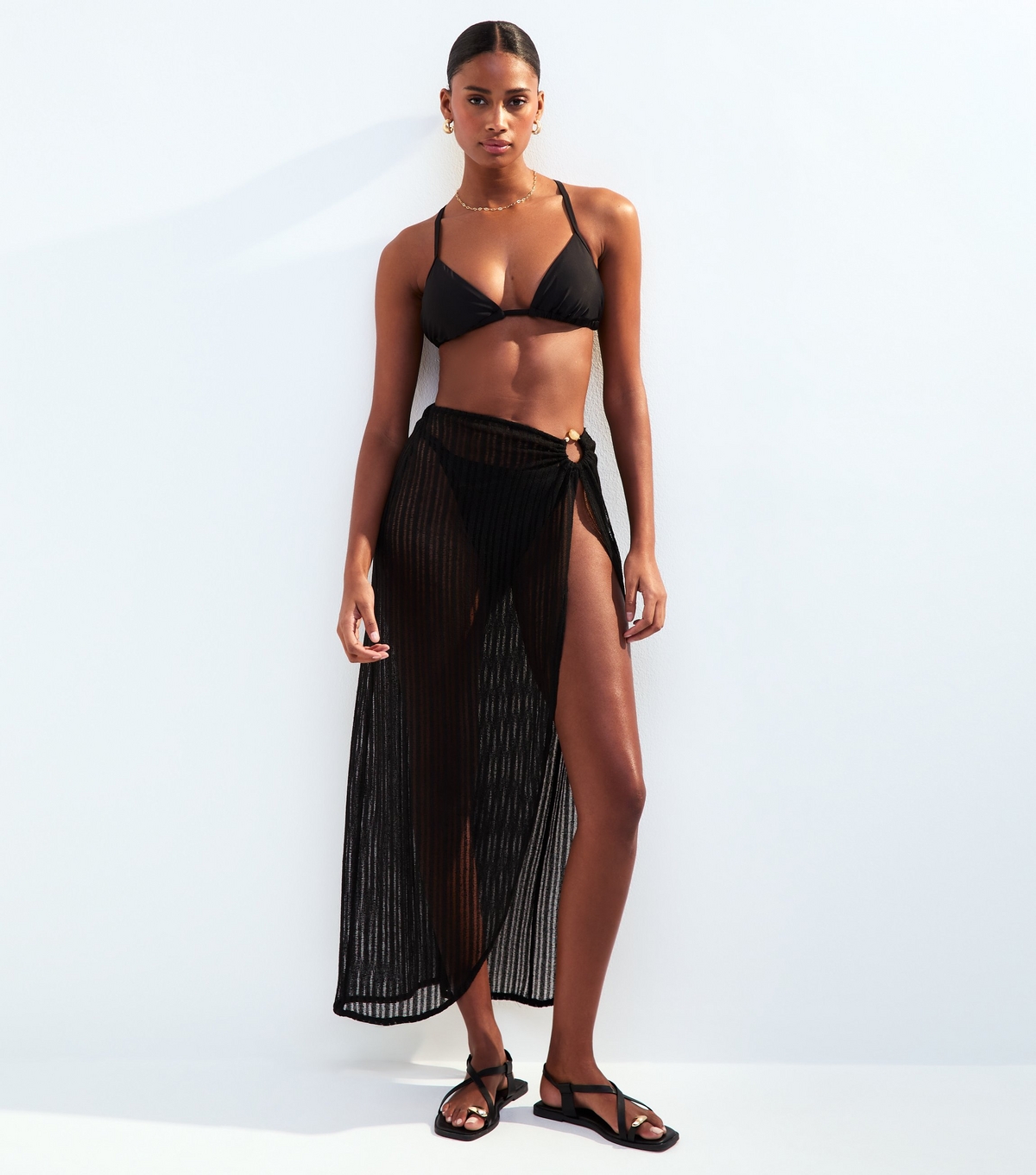 Women's Black Ribbed Sarong Beach Skirt New Look