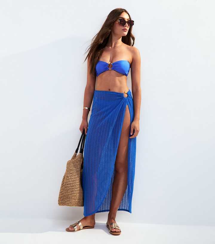 Bright Blue Ribbed Sarong Beach Skirt
