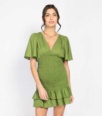 Little Mistress by Chloe Lewis Green Shirred Frilly Hem Mini Dress