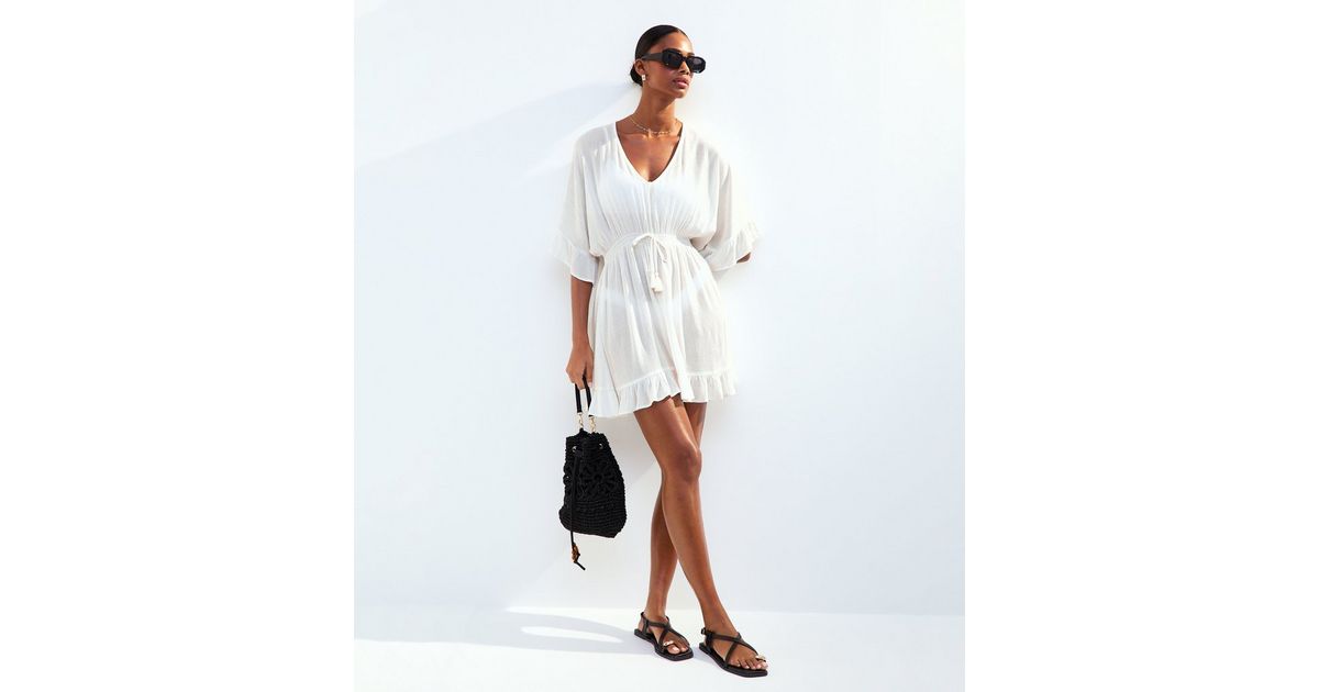 White Metallic Stripe Kaftan | New Look