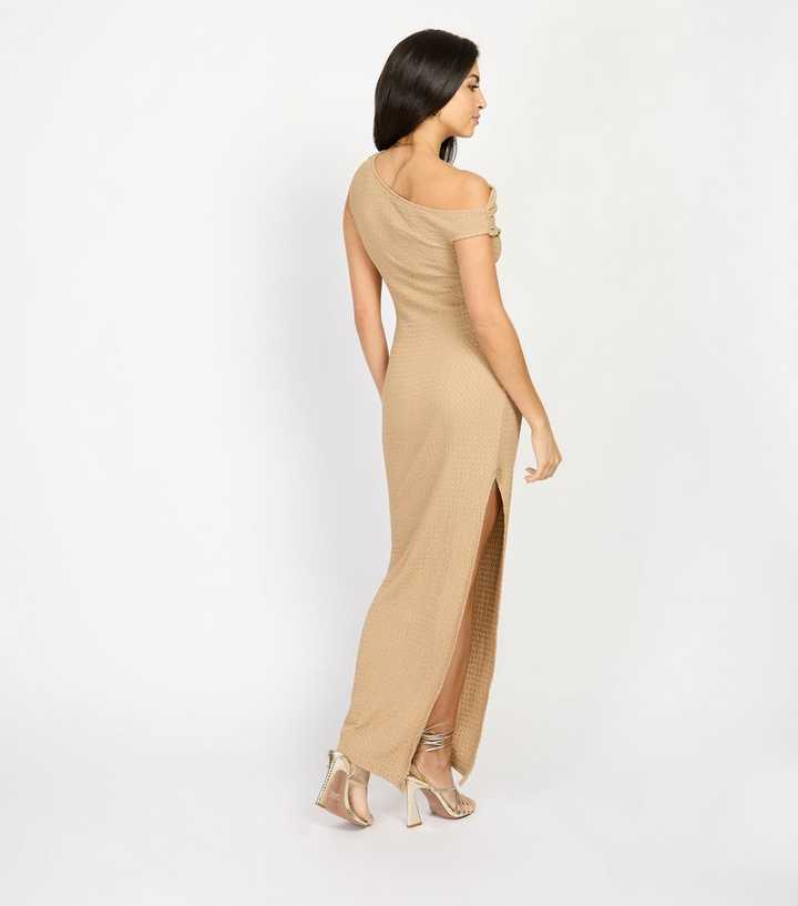 sachin and babi light blue dress Little Mistress by Chloe Lewis Camel Asymmetric Neckline Textured Midaxi  Dress