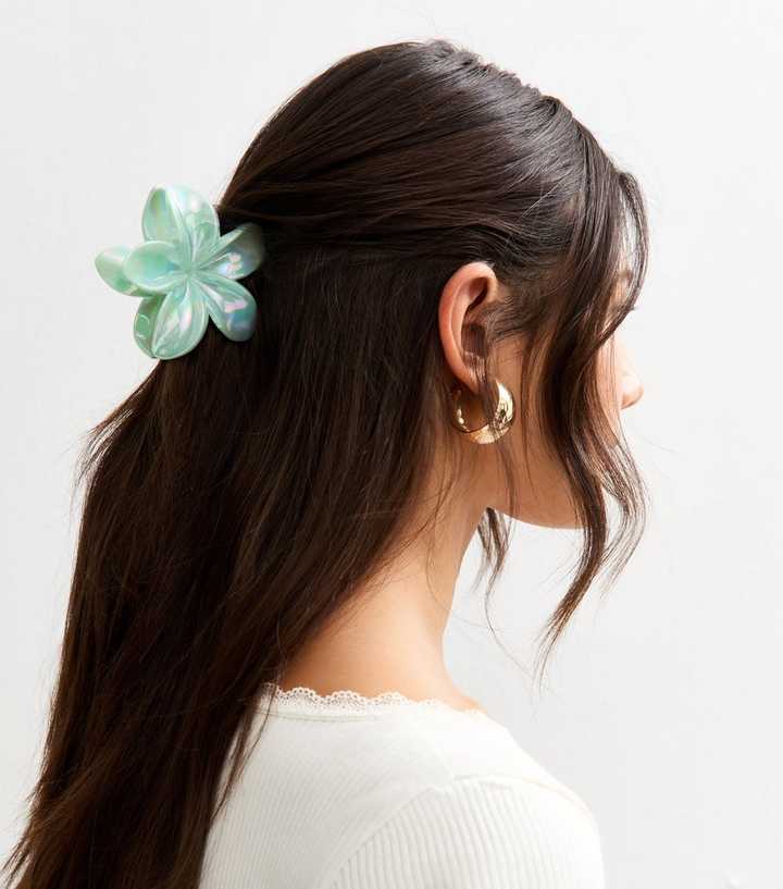Green Shiny Tropical Flower Hair Claw Clip
