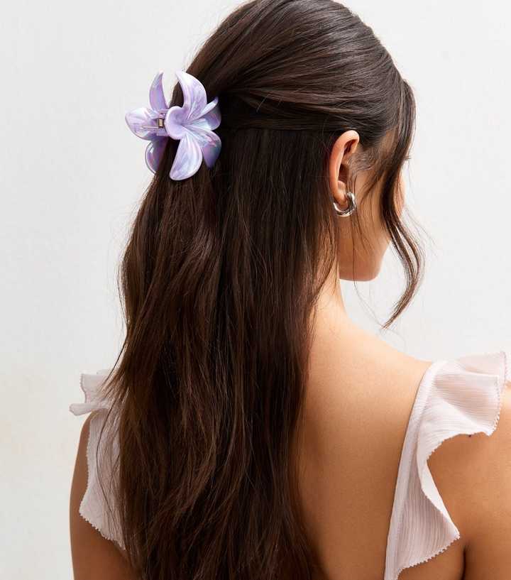 Purple Shiny Tropical Flower Hair Claw Clip