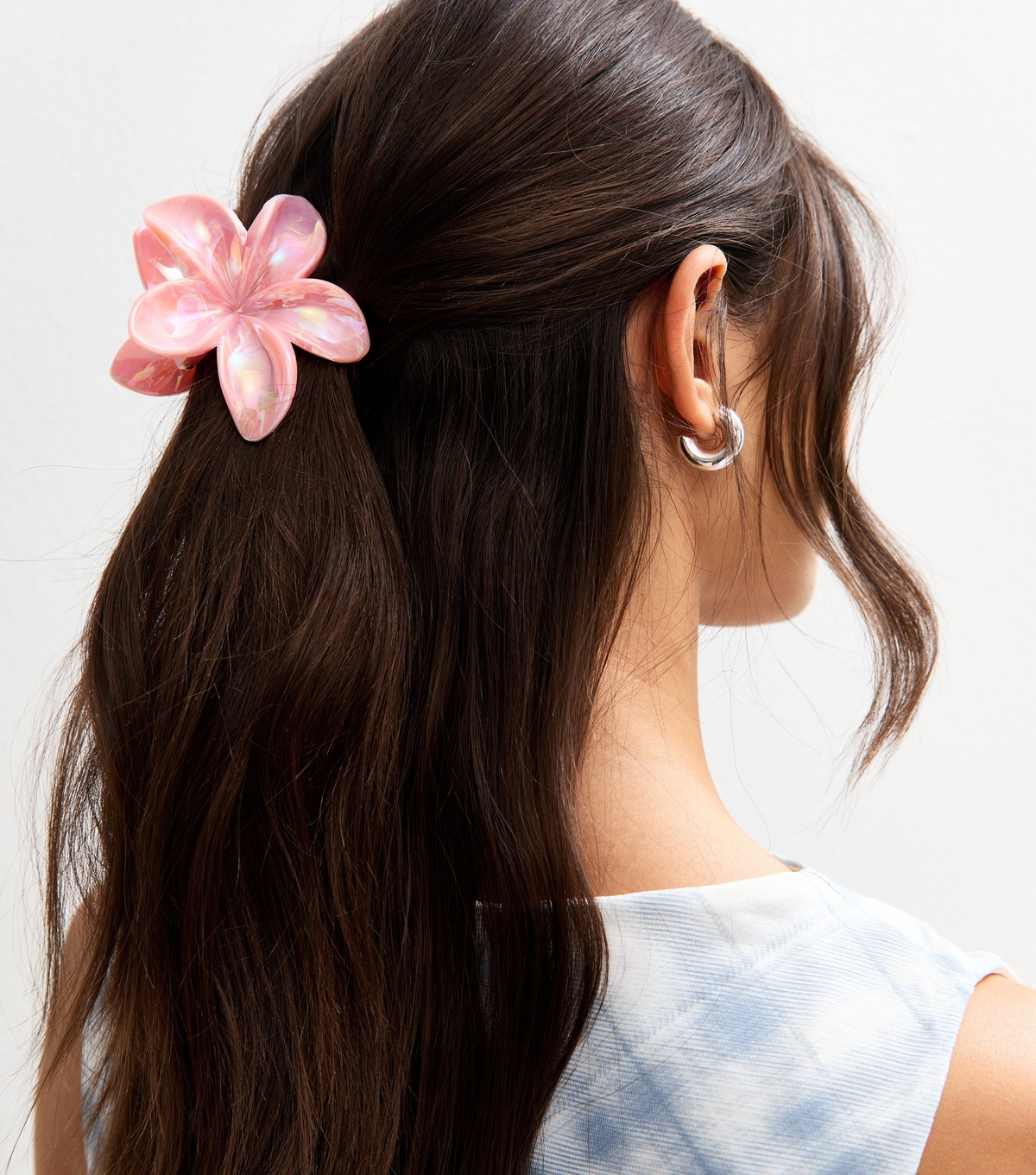 Pink Shiny Tropical Flower Hair Claw Clip New Look