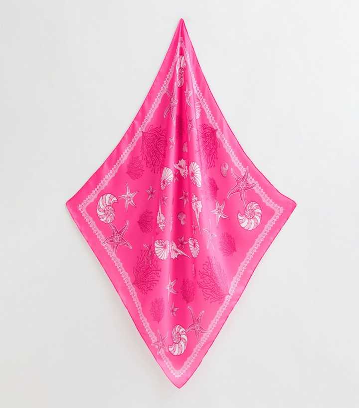 Bright Pink Shell Print Satin Scarf