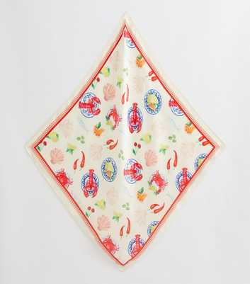 White Shell and Lobster Print Satin Scarf