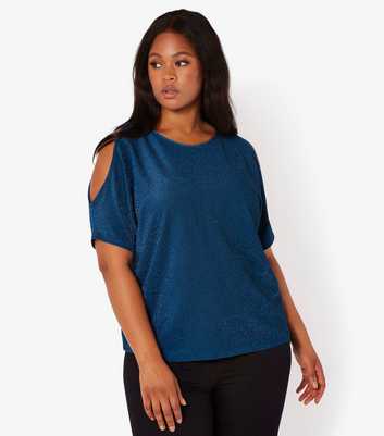 Apricot Curves Teal Sparkle Cold Shoulder Top