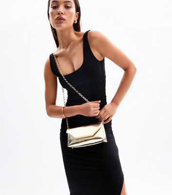 Gold Metallic Faux Leather Clutch
