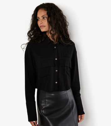 Apricot Black Twill Cropped Shirt