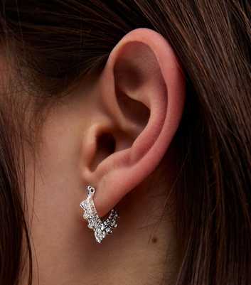 Silver Tone Embellished Triangle Earrings