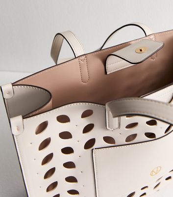 White Faux Leather Laser Cut Tote Bag | New Look