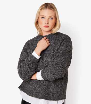 Apricot Dark Grey Plaited Mock Neck Jumper