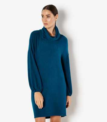 Apricot Teal Cowl Neck Balloon Sleeve Dress