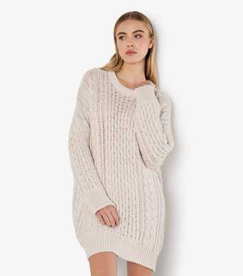 Apricot Cream Cable Knit Jumper Dress