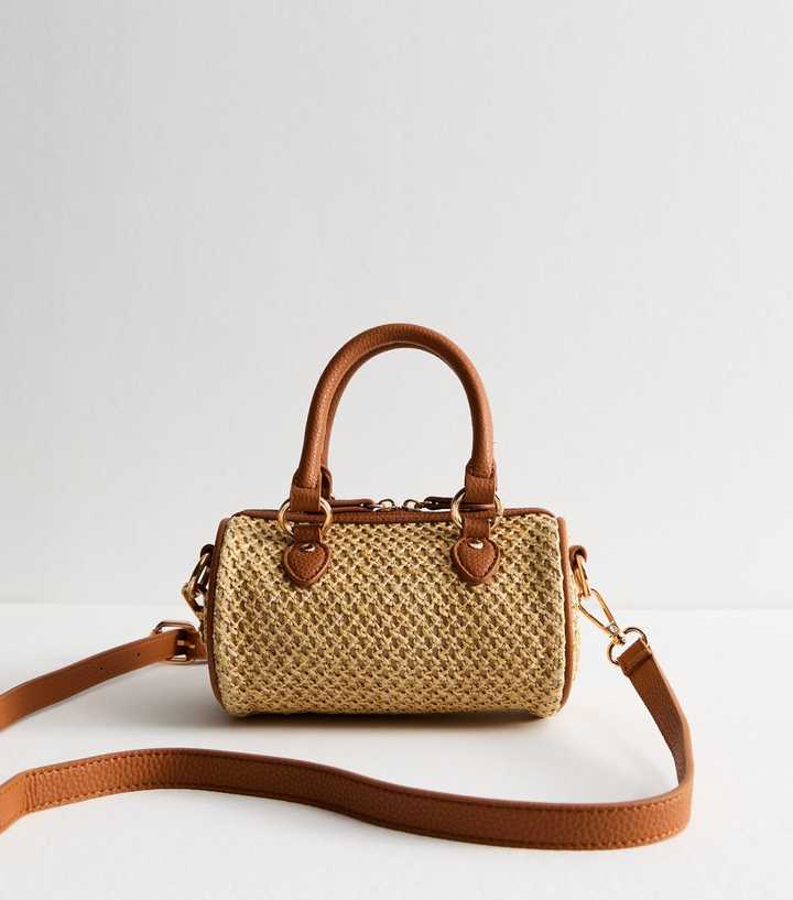 Stone Raffia Look Mini Bowler Bag
