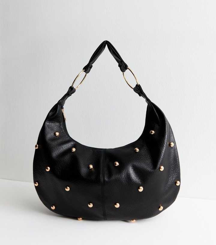 Black Faux Leather Studded Handbag