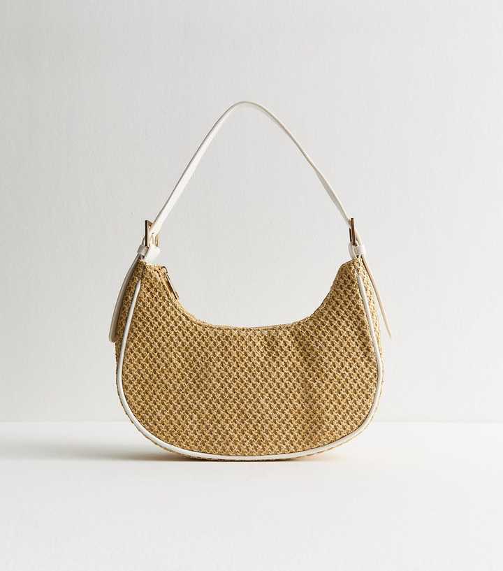 Stone Raffia Look Scoop Shoulder Bag