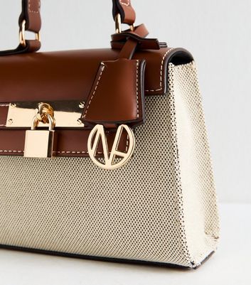 Brown Faux Leather and Canvas Mini Crossbody Bag | New Look