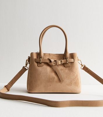 Camel Faux Suede Crossbody Bag New Look