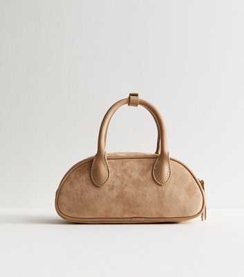 Brown Suedette Bowler Crossbody Bag