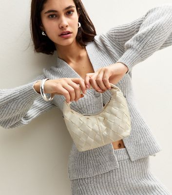 ショルダーバッグ・ポシェット Off-White Edge Weaving Shoulder Bag - Leather - Beige Off White Faux Leather Woven Crossbody Bag | New Look