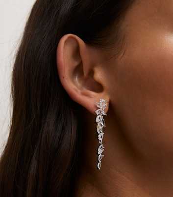 Gold Tone Cubic Zirconia Leaf Tassel Drop Earrings