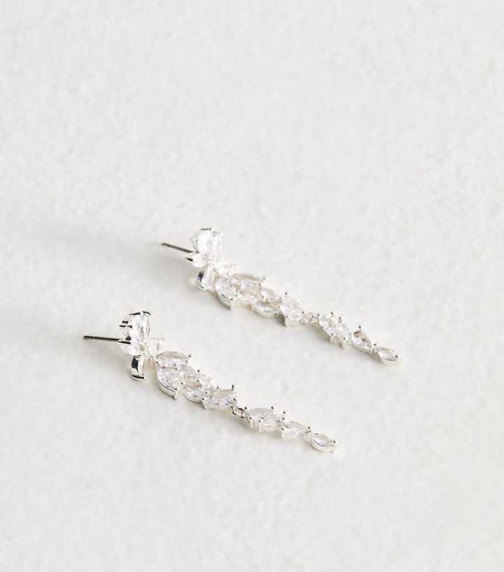 Gold Tone Cubic Zirconia Leaf Tassel Drop Earrings