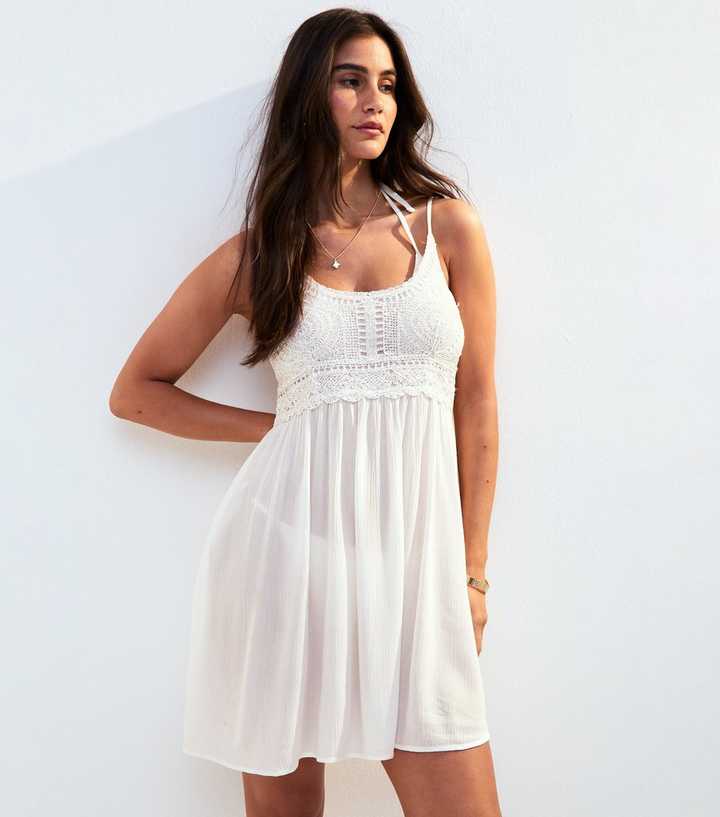 sachin and babi light blue dress Cotton Lace Insert Mini Dress White
