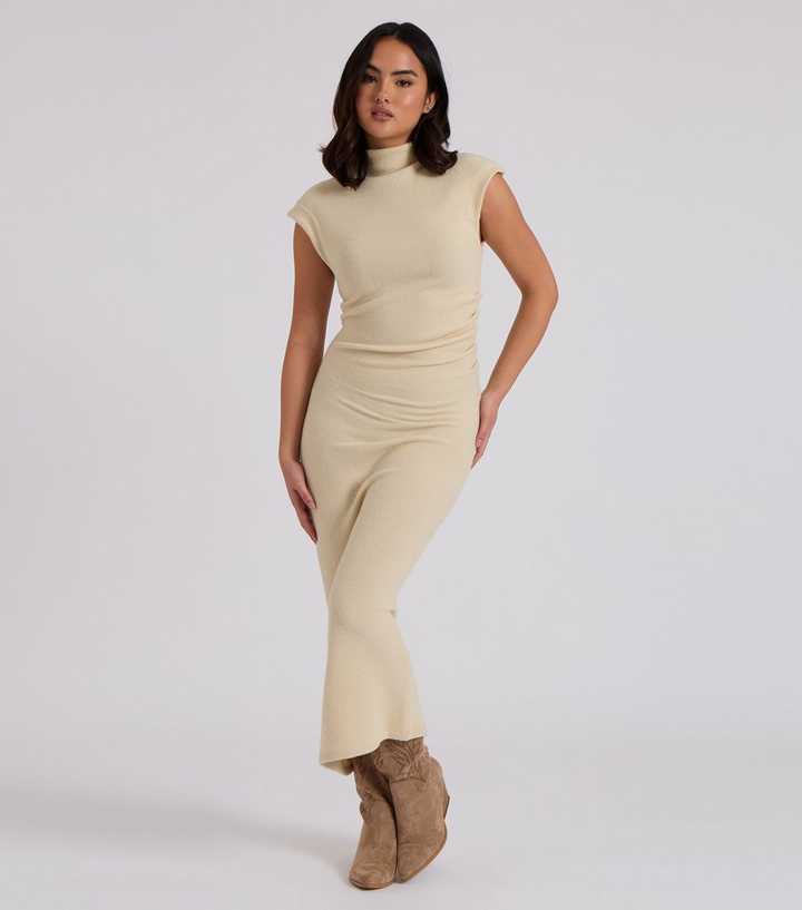 Urban Bliss Cream Roll Neck Midi Dress