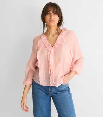 Gini London Pink Tie Detail Ruffle Blouse