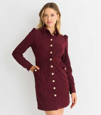 Gini London Plum Button Front Cord Mini Dress