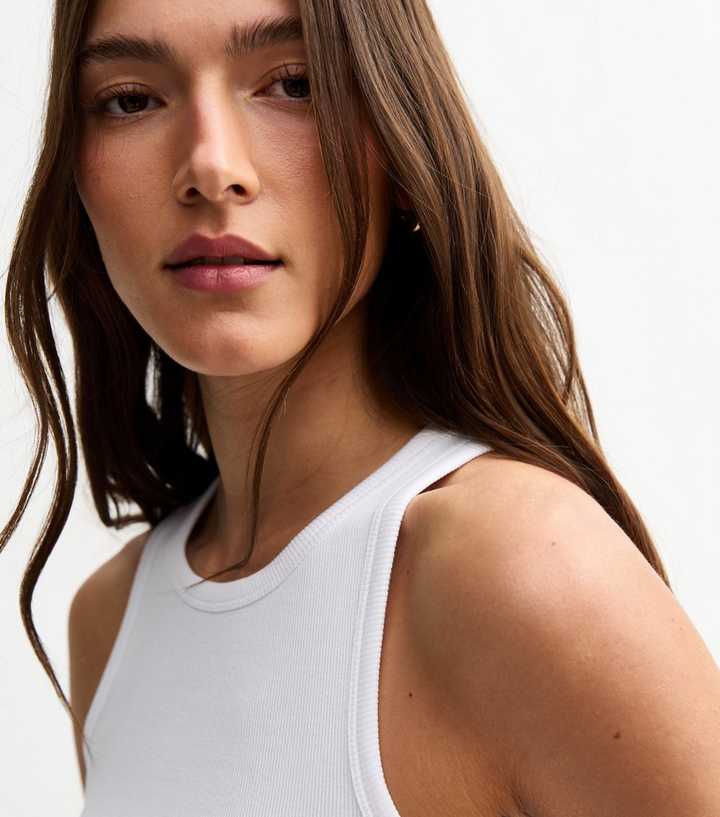 White Ribbed Racer Vest