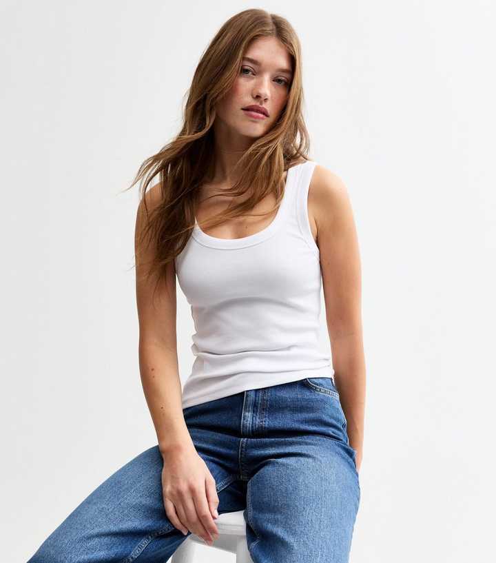 White Wide Strap Scoop Neck Vest Top
