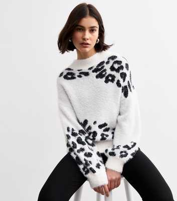 Sunshine Soul Off White Fluffy Knit Animal Pattern Jumper