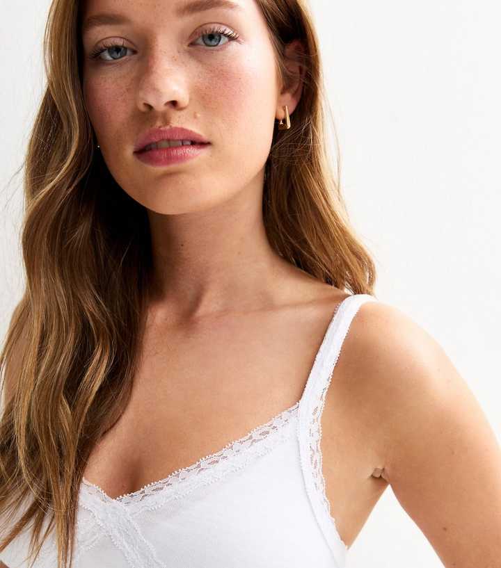White Lace Trim Strappy Cami Top