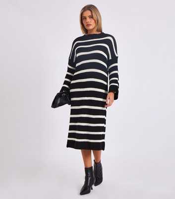 Gini London Black Striped Knit Midi Dress