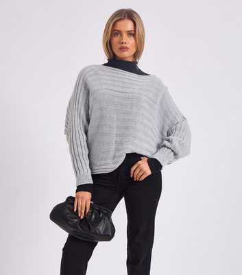 Gini London Grey Knit Batwing Sleeve Jumper